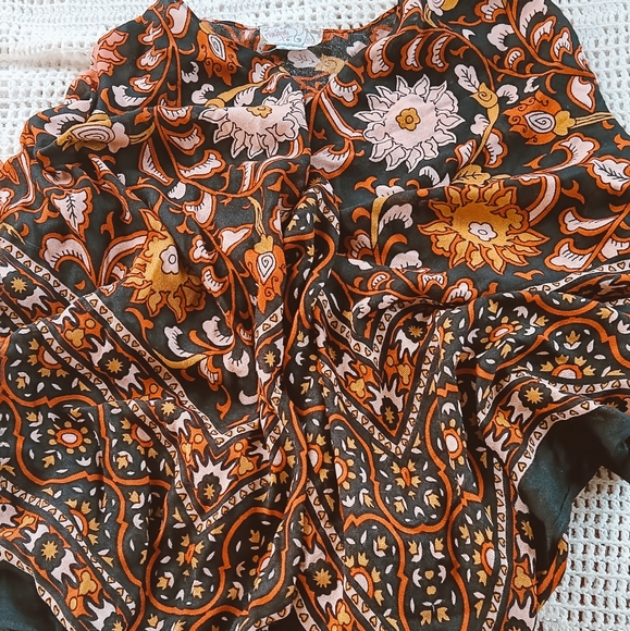 Free People Boho Western Gypsy Magic Dance Black Lava Floral Border Print Kimono - Picture 10 of 16